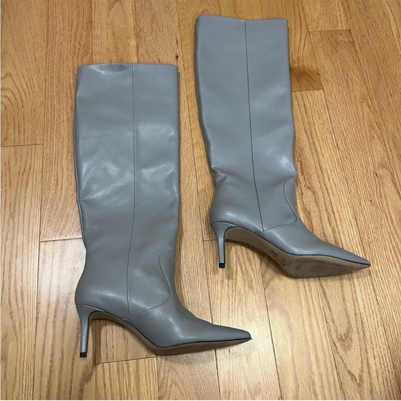 Dove Grey Vegan Leather Knee High Boots - Picture 7 of 8